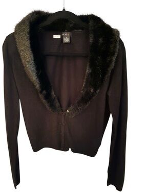 EVIE Black Cardigan with Removable Faux Fur Collar
